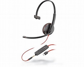 Poly Blackwire C3215 MONO Corded Headset (USB-C) + 3.5mm Plug + USB-C/A Adapter